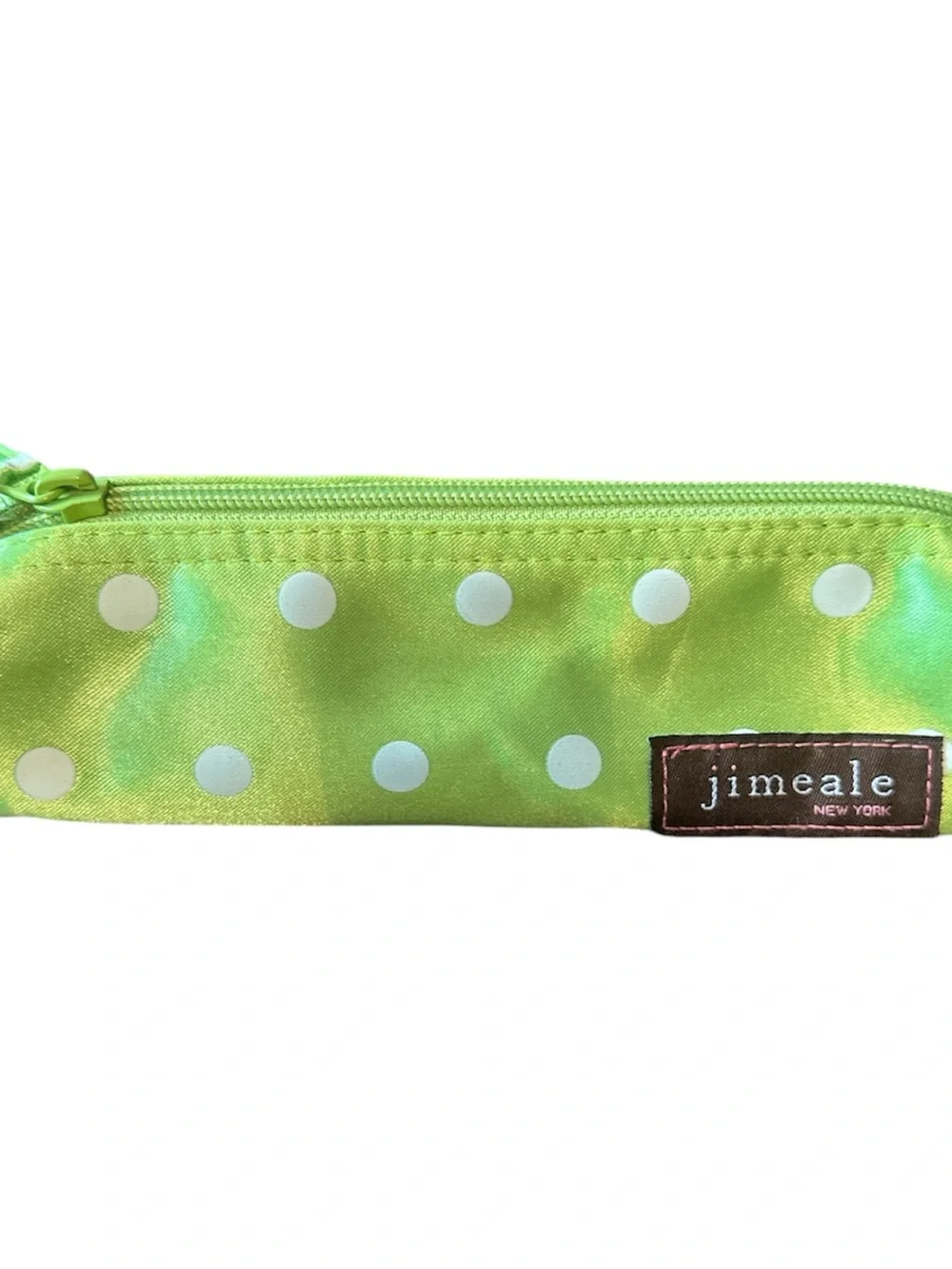 Jimeale New York Lime Green & White Polka Dot NoHo Lip Pencil Bag NWT